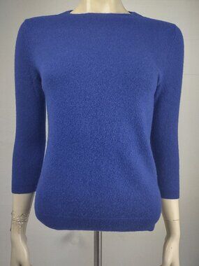 Talbots blue 100% Cashmere 3/4 sleeve round neck pullover sweater ladies Small